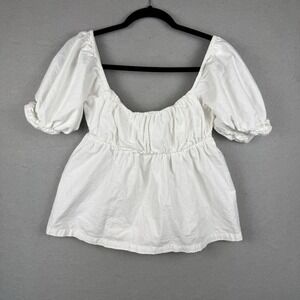 Free People Women's XS White Cotton‎ Open Back Tie Coquette Peplum Top Blouse